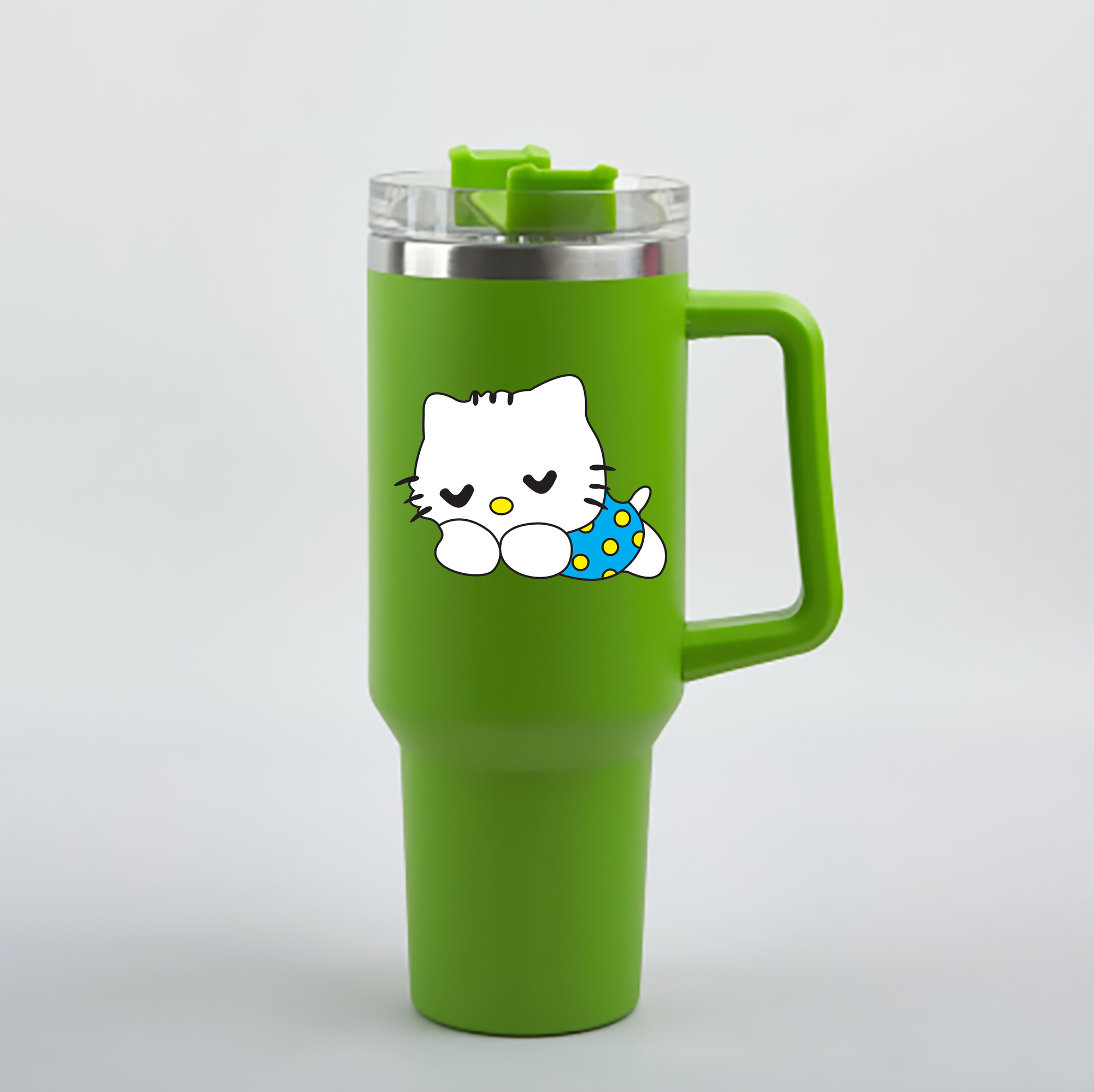 （画像用） Hello Kitty ハローキティ 1200mL車用タンブラー - クリスタルステッカー（プラスチックストロー付き）